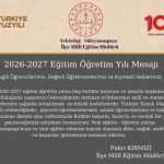 İlçe Milli Eğitim Müdürü Fahri Kırmızı'nın 2026-2027 Eğitim Öğretim Yılı Açılış Mesajı